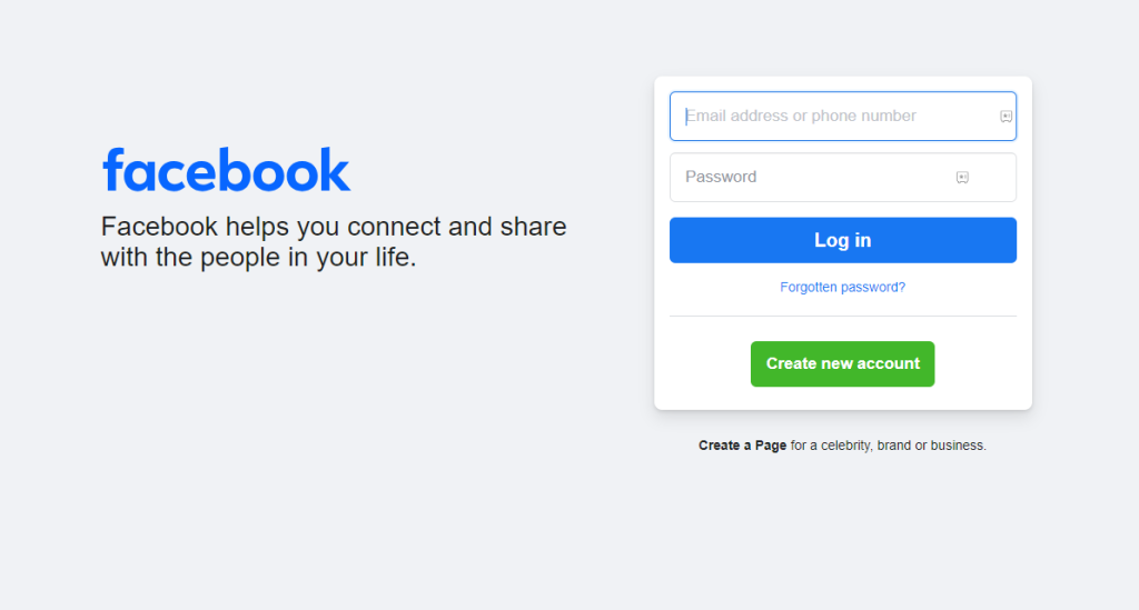 How to Add Link in Facebook Bio - Facebook login page