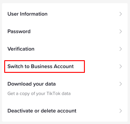 Tap on Switch to Business Account