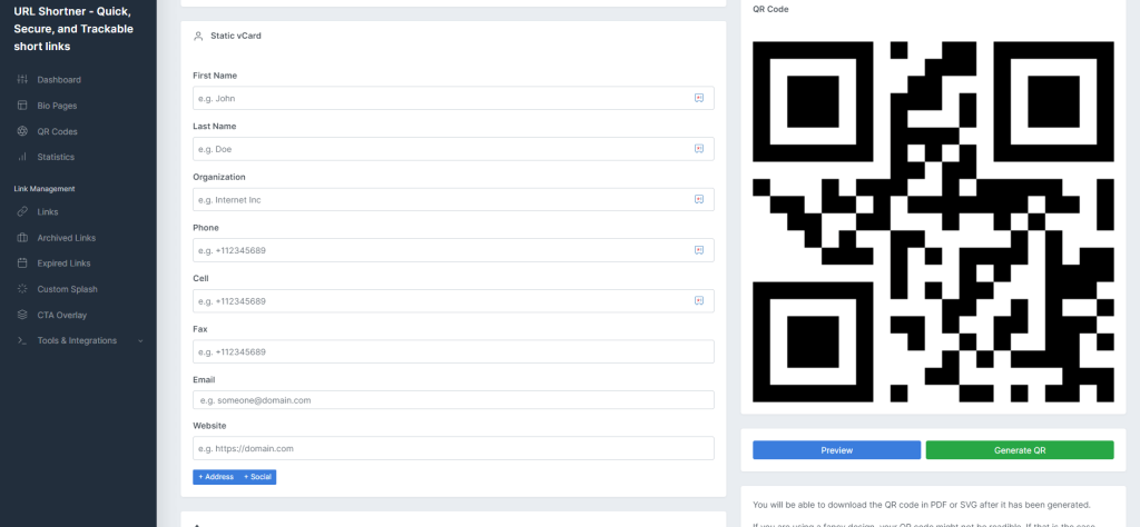 Create QR Code for Business Card - Enter your details