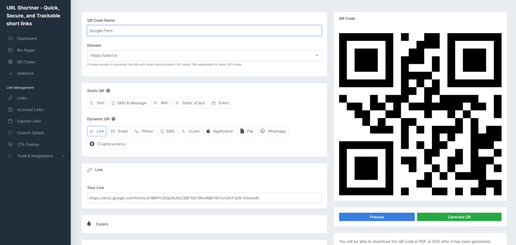 Create a QR Code For Google Form - Click on Generate QR Code