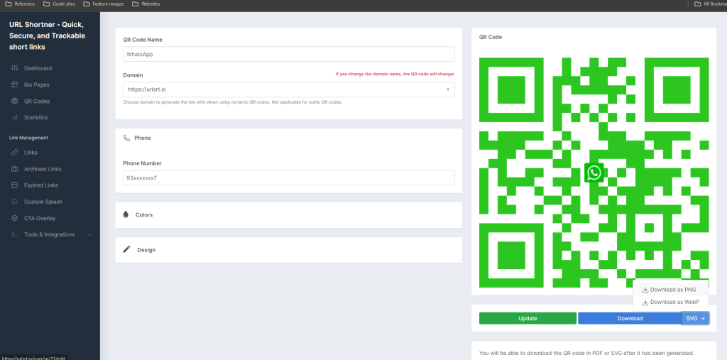 Create a QR Code for WhatsApp - Choose the file type