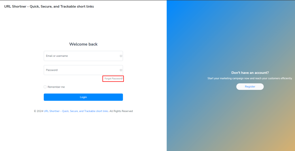 How to Reset Your Password on URLSrt.io - Select the Forgot Password