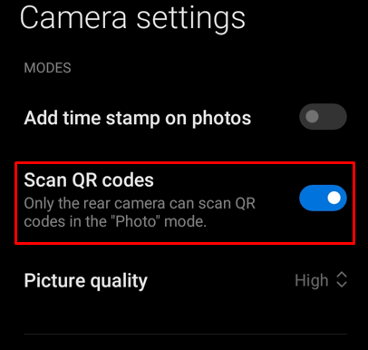 How to Scan QR Code on Android - Enable the Scan QR Codes option