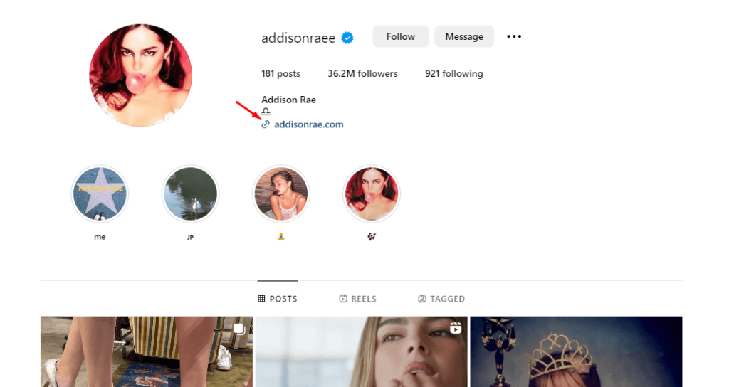 Addison Rae Insta Bio Page