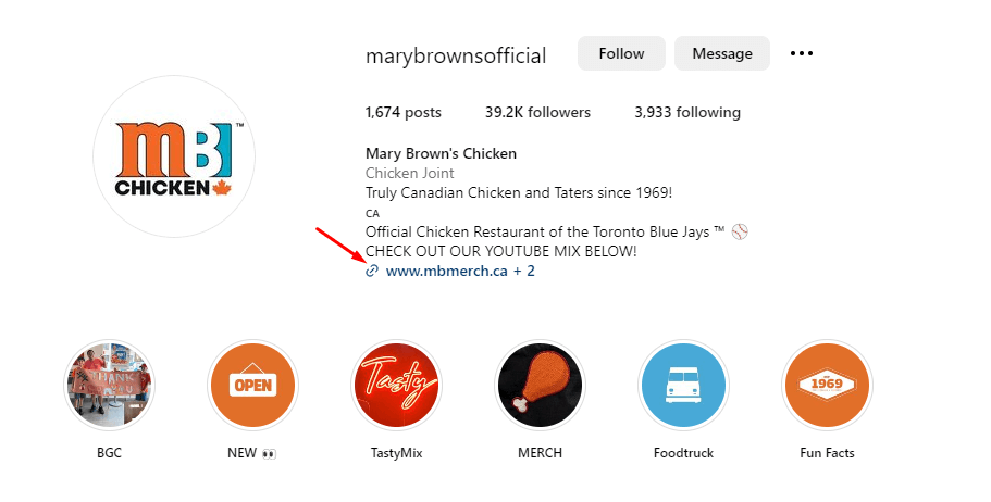 Mary Brown Chicken Insta Bio Link