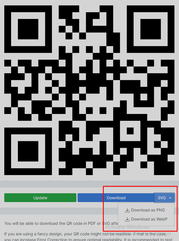 Download QR Code in URLSrt.io website