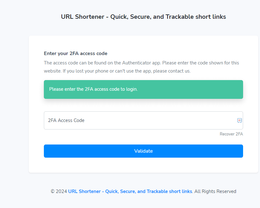 2FA on URLSrt.io