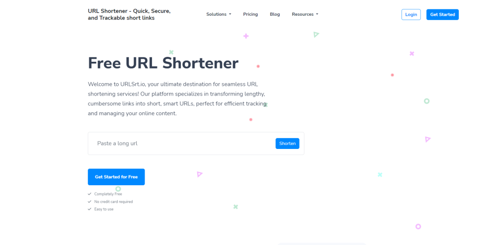 Select the Get Started for Free on URLSrt.io