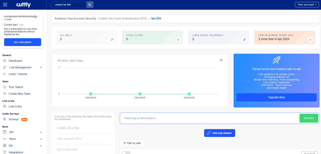 URLSrt.io vs Cuttly - Dashboard